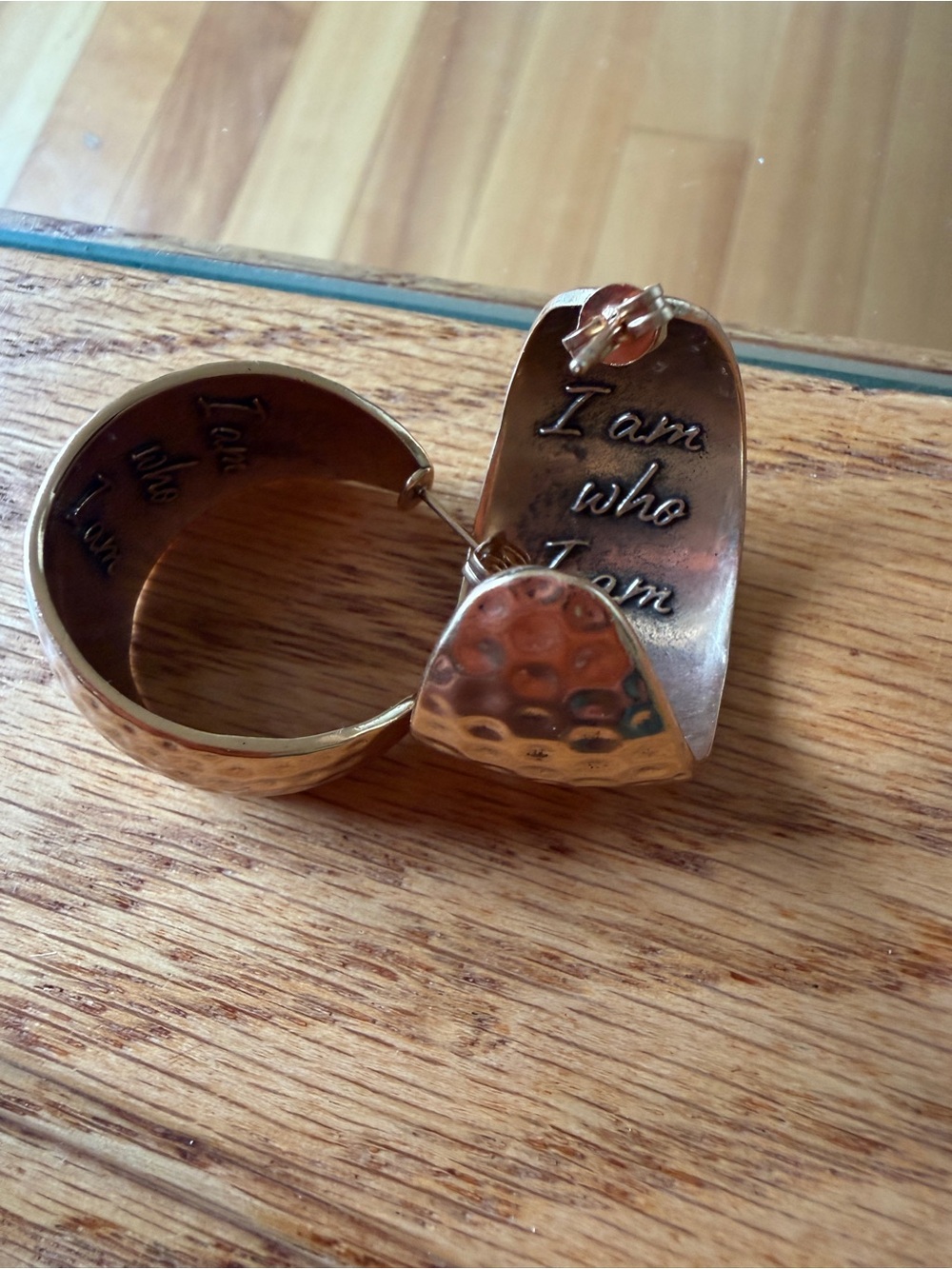 Katia Designs Gold Hammered Heart Drop Earrings - I Am Who I Am